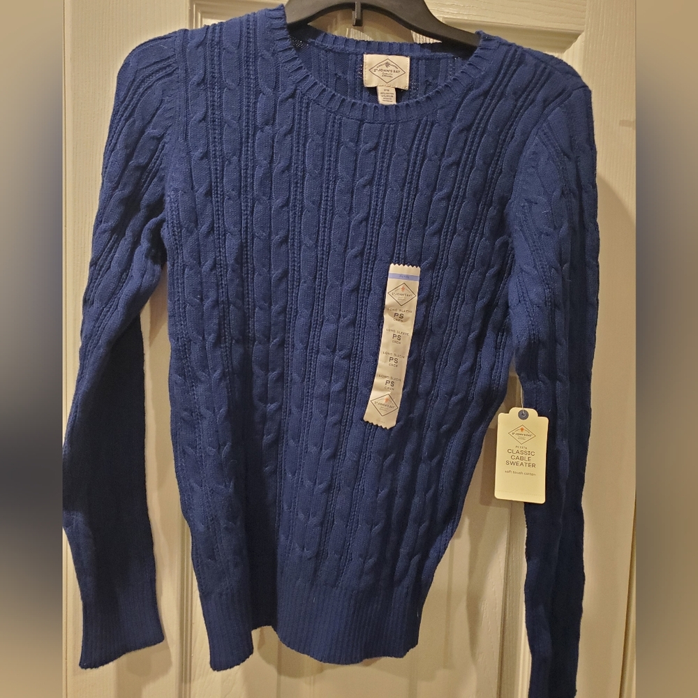 St. John's Bay Classic Cable Sweater PS Navy Blue Long Sleeve NWT